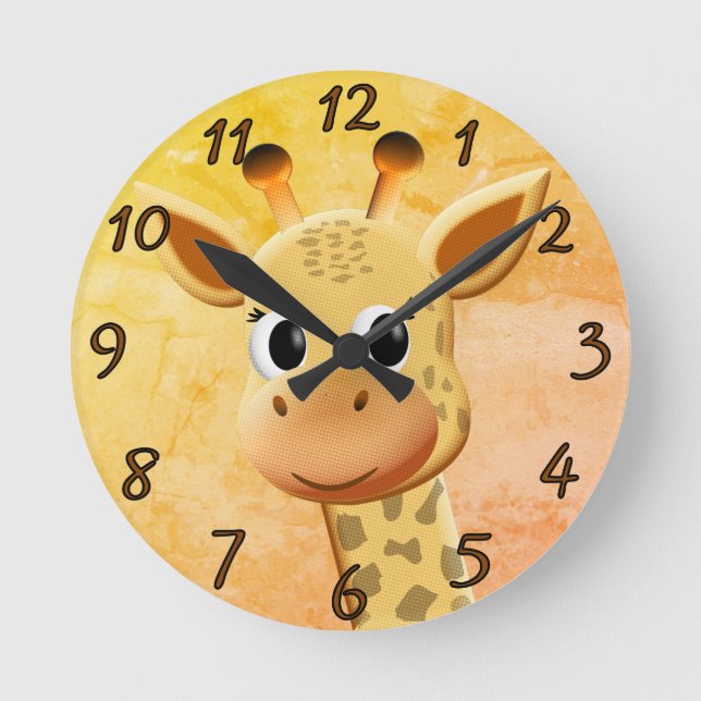 Niedliches Baby Giraffe Zeichnend Runde Wanduhr (Vorderseite)