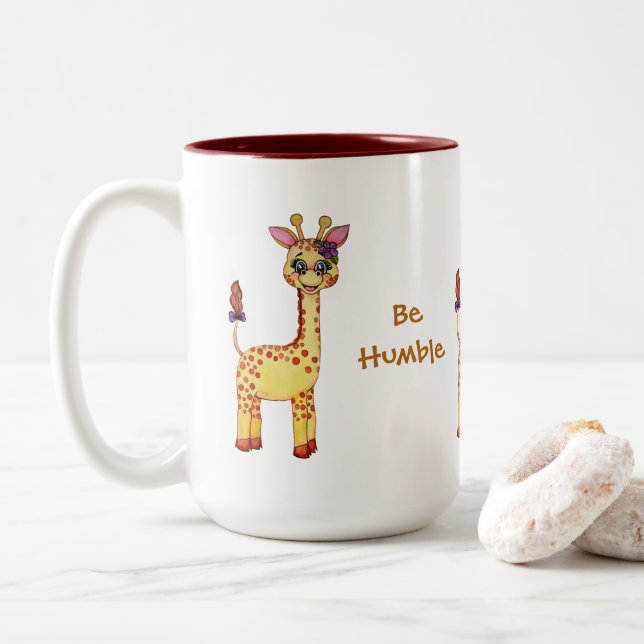 Niedliches Baby-Giraffe Zweifarbige Tasse (Mit Donut)
