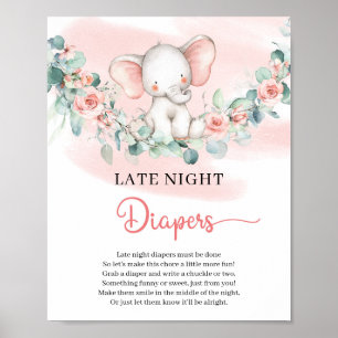 Niedliches Baby Girl Elephant Spate Night Diapers Poster