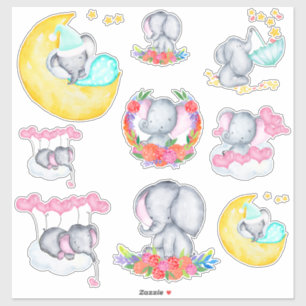 Niedliches Baby Girl Elephants Set 9 Vinyl Aufkleber