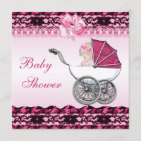 Niedliches Baby Girl in Pink Carriage Baby Dusche