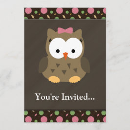 Niedliches Baby Girl Owl mit rosa Bow Einladung