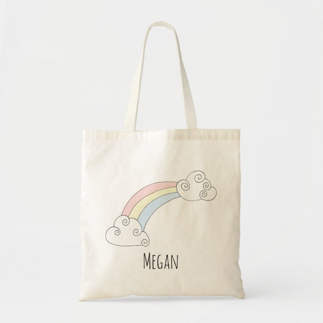 Niedliches Baby Girl Regenbogen Doodle mit Namensw Tragetasche (Vorne)