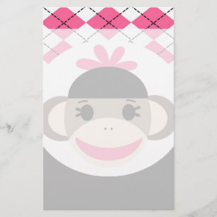 Niedliches Baby Girl Sock Affe Pink Black Raute Briefpapier