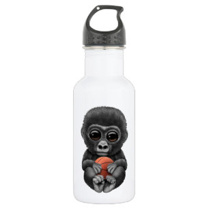 Niedliches Baby Gorilla spielen mit Basketball Edelstahlflasche