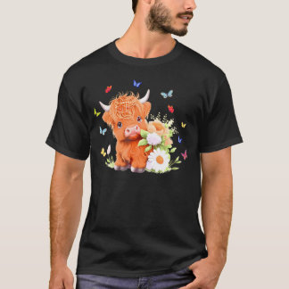 Niedliches Baby Highland Kuh mit Blume Calf Animal T-Shirt