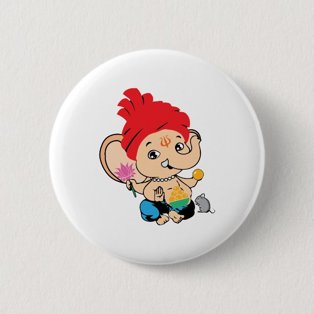 Niedliches Baby-hindischer Gott Bal Ganesh Button (Vorderseite)