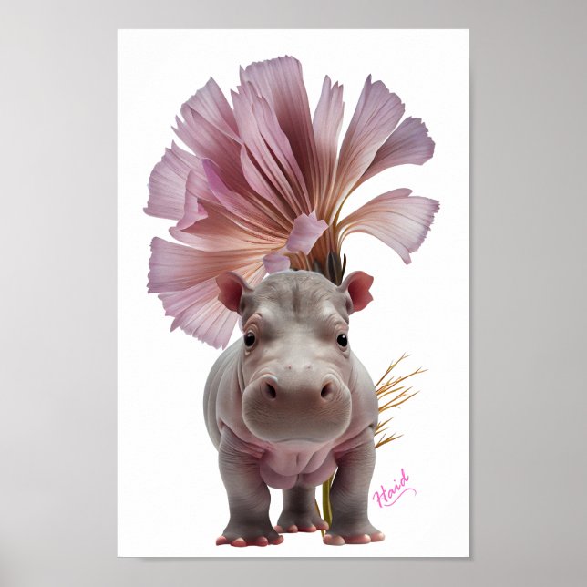 Niedliches Baby Hippo - AI Poster (Vorne)