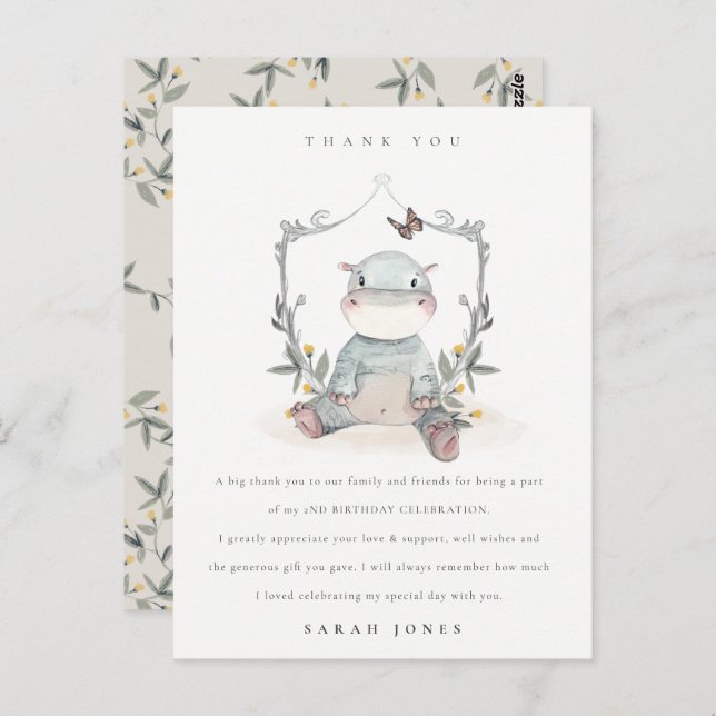 Niedliches Baby Hippo Foliage jedes Alter Geburtst Postkarte (Vorne/Hinten)