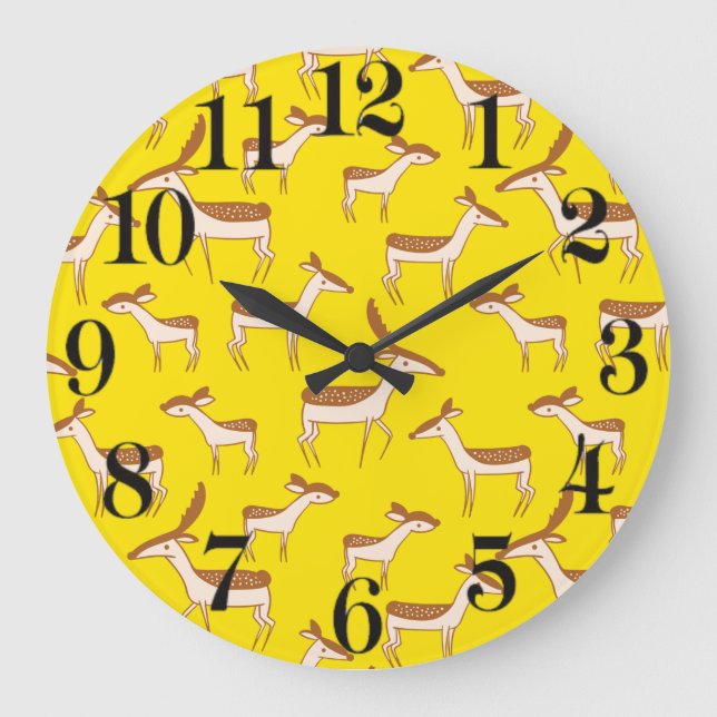 Niedliches Baby-Hirsch und Familie Große Wanduhr (Vorderseite)
