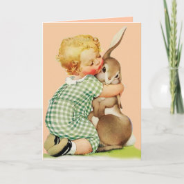 NIEDLICHES BABY HUGGING RABBBIT, Rosa Geburtstag Feiertagskarte
