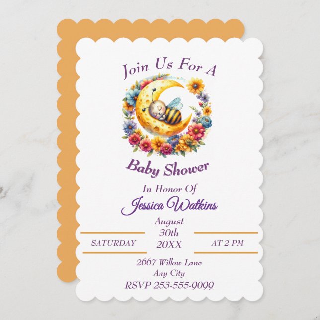 Niedliches Baby-Hummeln Schlafen auf einem halben  Einladung (Vorne/Hinten)