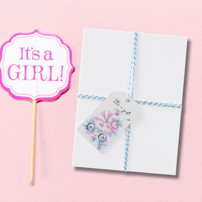 Niedliches Baby in Pram Lilac Pink Aqua Geschenkanhänger (Von Creator hochgeladen)