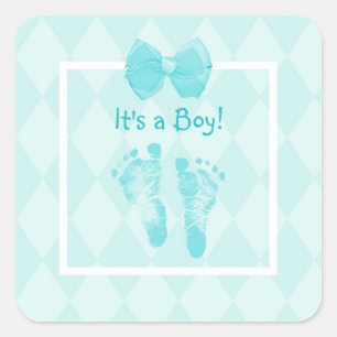 Niedliches Baby-Jungen-Abdruck-Baby-Duschen-blaues Quadratischer Aufkleber