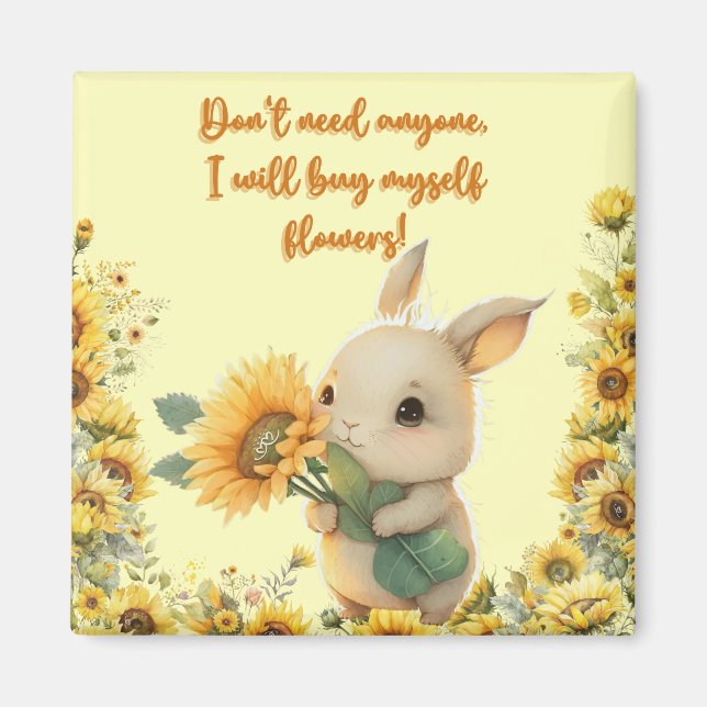 Niedliches Baby-Kaninchen mit Sonnenblume | Square Magnet (Vorne)