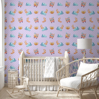 Niedliches Baby Kinderzimmer Tierreise Lilac Paste Tapete