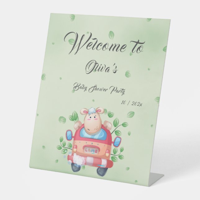 Niedliches Baby Lamb Babyduschenschild Sockelschild (Vorderseite)