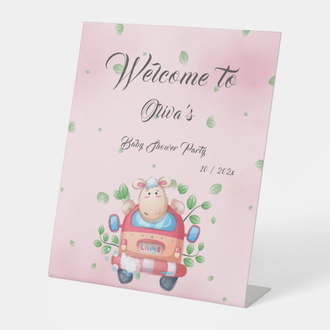 Niedliches Baby Lamb Babyduschenschild Sockelschild (Vorderseite)