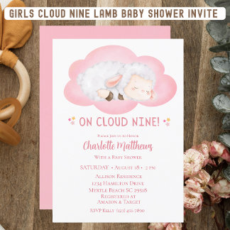 Niedliches Baby Lamb Cloud Nine 9 Babydusche Einladung