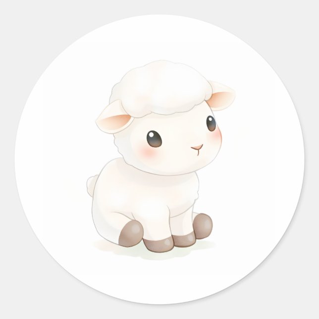 Niedliches Baby Lamb Sticker Aquarellbild (Vorderseite)