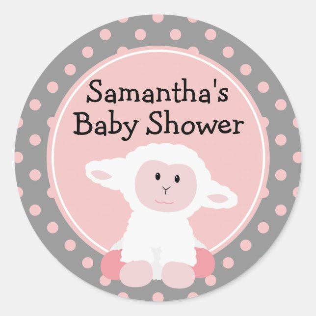 Niedliches Baby Lamb und Polka Dots Personalisiert Runder Aufkleber (Vorderseite)