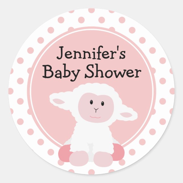 Niedliches Baby Lamb und Polka Dots Personalisiert Runder Aufkleber (Vorderseite)