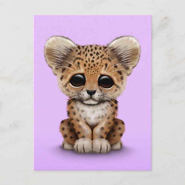Niedliches Baby Leopard Cub auf Lila Postkarte (Vorderseite)