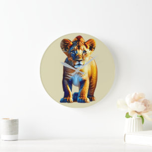 Niedliches Baby Lion Cub Art für Wildlife Lovers Große Wanduhr