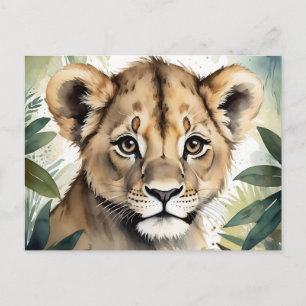 Niedliches Baby Lion Face Portrait in Jungle Minim Postkarte