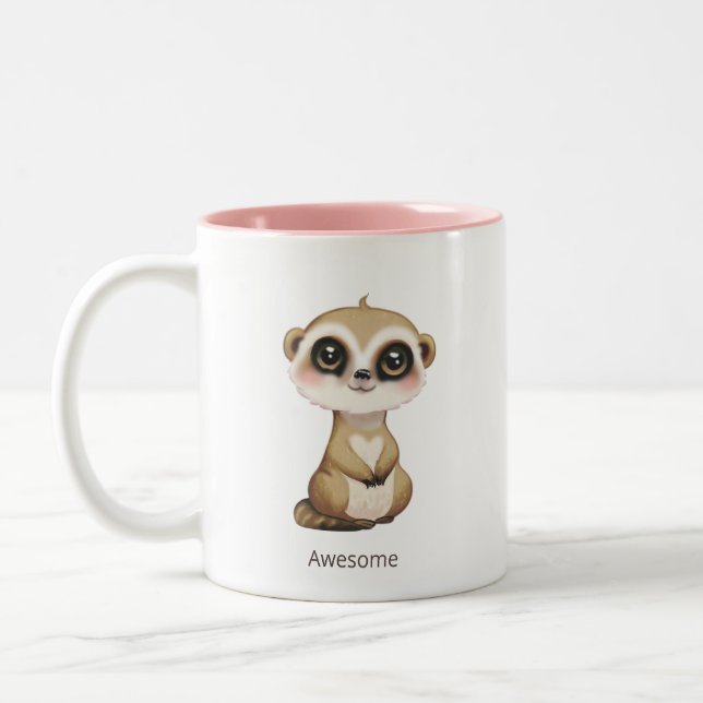 Niedliches Baby-Meercat und Personalisierter Text Zweifarbige Tasse (Links)