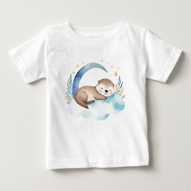 Niedliches Baby Otter auf dem Mond - Baby T-shirt (Vorderseite)