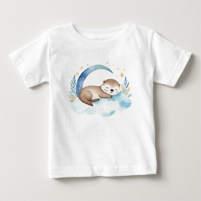Niedliches Baby Otter auf dem Mond - T-shirt (Vorderseite)