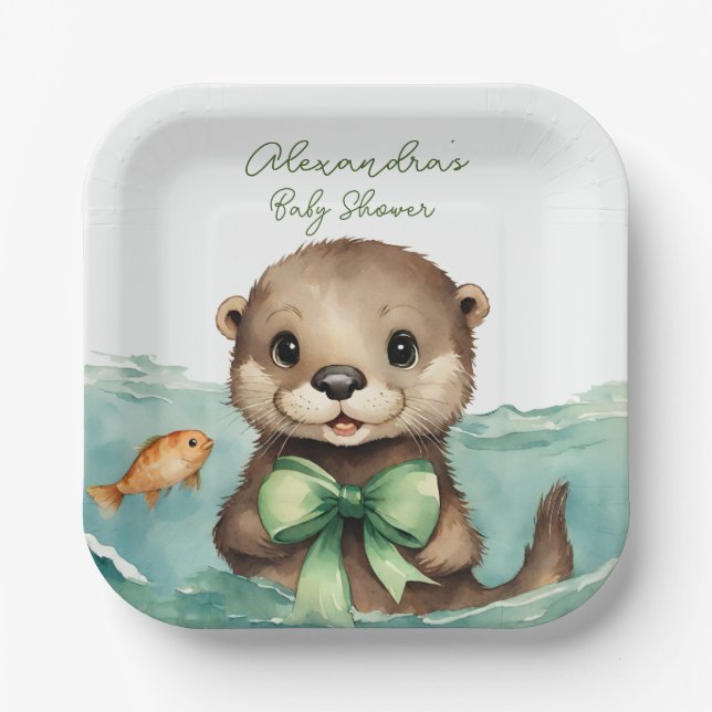 Niedliches Baby Otter Gender Neutral Baby Dusche Pappteller (Vorderseite)