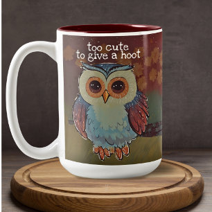 Niedliches Baby Owl Folk Art Malerei Hoot Zweifarbige Tasse