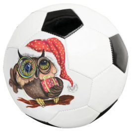 Niedliches Baby Owl in Christmas Hat Soccer Ball G