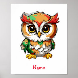 Niedliches Baby Owl Individuelle Name Poster