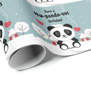 Niedliches Baby Panda im Winterschnee grau Geschenkpapier