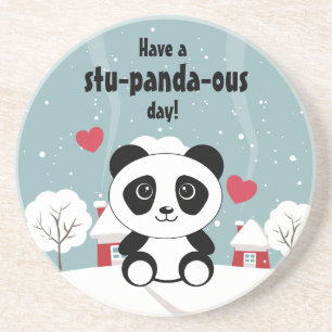 Niedliches Baby Panda im Winterschnee grau Getränkeuntersetzer