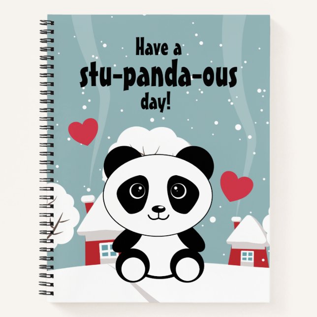 Niedliches Baby Panda im Winterschnee grau Notizbuch (Vorderseite)