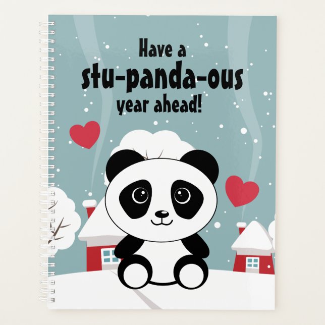 Niedliches Baby Panda im Winterschnee grau Planer (Vorderseite)