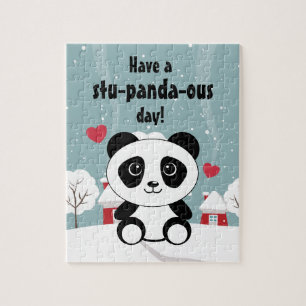 Niedliches Baby Panda im Winterschnee grau Puzzle