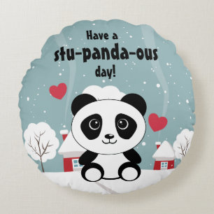 Niedliches Baby Panda im Winterschnee grau Rundes Kissen