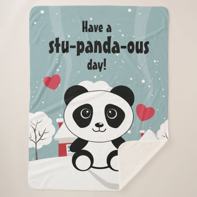 Niedliches Baby Panda im Winterschnee grau Sherpadecke (Vorderseite)
