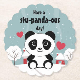Niedliches Baby Panda im Winterschnee grau Untersetzer