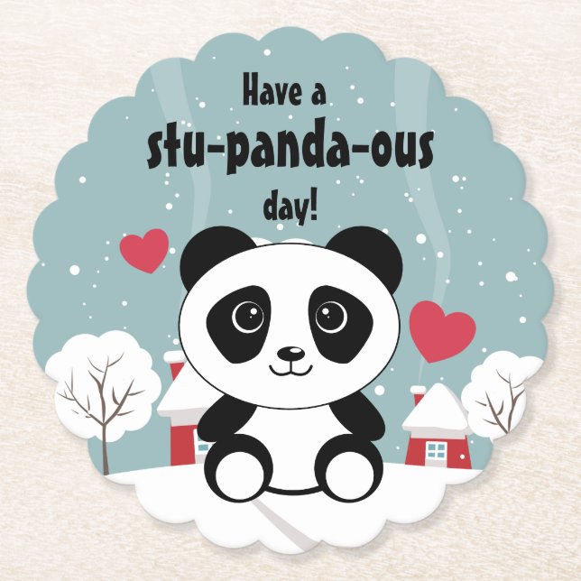 Niedliches Baby Panda im Winterschnee grau Untersetzer (Vorderseite)