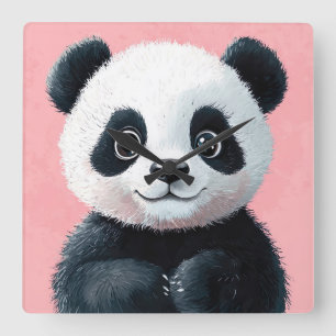 Niedliches Baby Panda mit Big Eyes - Kinder Quadratische Wanduhr