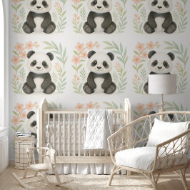 Niedliches Baby Panda mit Blume - Aquarell-Kinderz Tapete