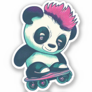 Niedliches Baby Panda mit Mohawk Skater Panda Aufkleber