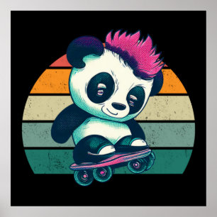 Niedliches Baby Panda mit Mohawk   Skater Panda Poster