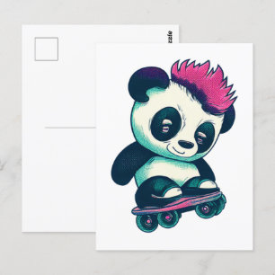 Niedliches Baby Panda mit Mohawk Skater Panda Postkarte